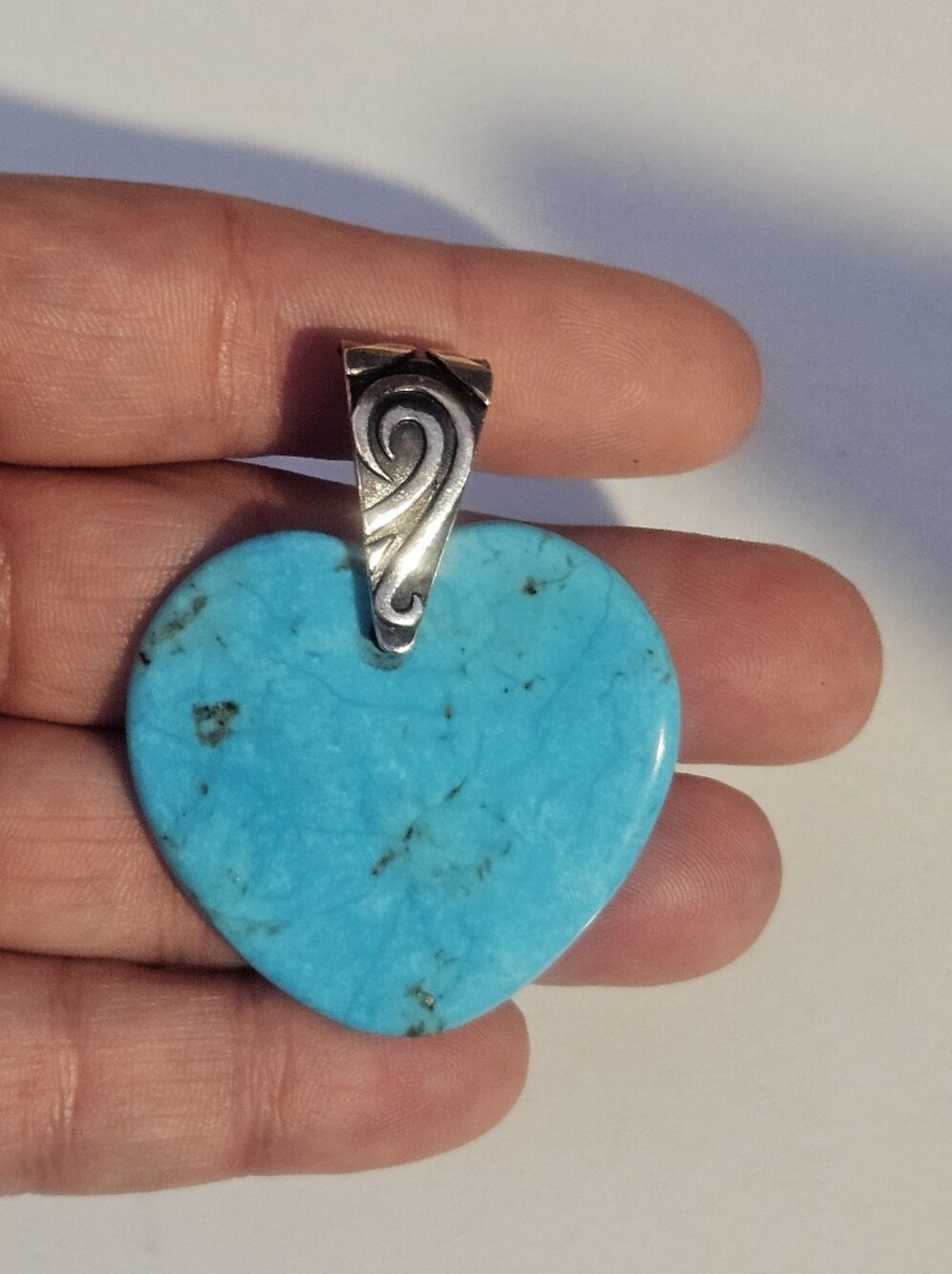 Southwestern Jay King DTR Large Turquoise Heart Pendant Sterling Silver Bail
